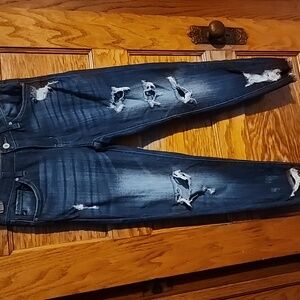 Women's Distressed Skinny Jeans - Dark Blue